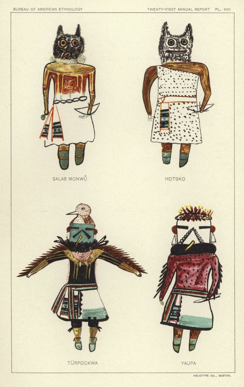 Salab Monwu, Hotsko, Turpockwa, Yaupa (litografia a colori) da American School