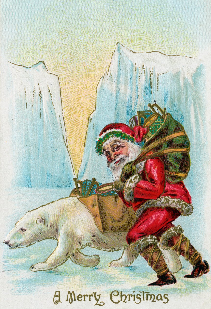 Babbo Natale con un orso polare al Polo Nord da American School