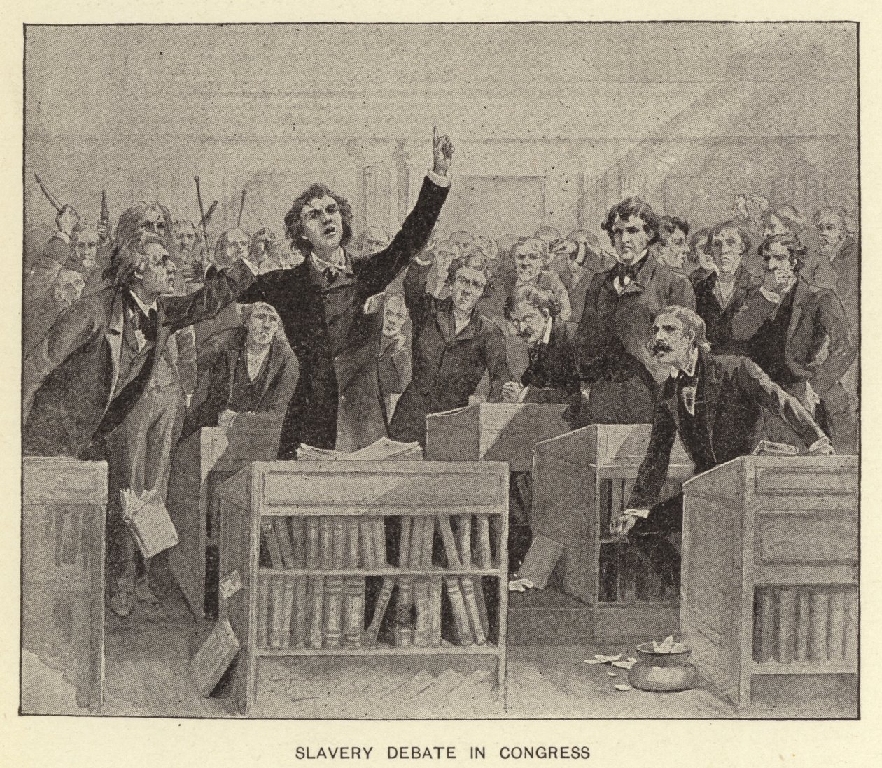Dibattito sulla schiavitù al Congresso (litografia) da American School