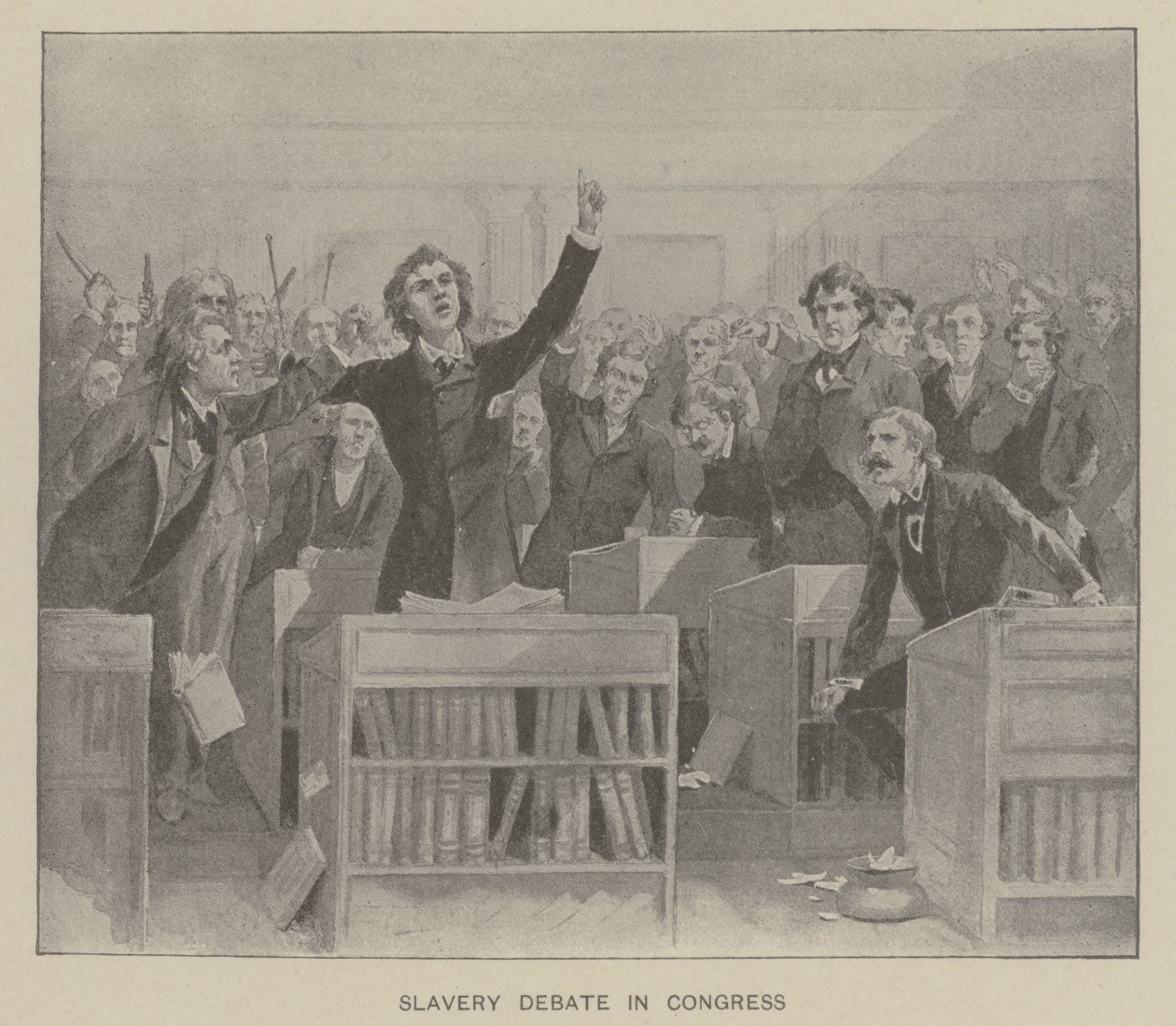 Dibattito sulla schiavitù al Congresso (litografia) da American School