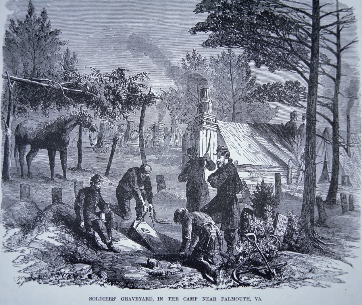 Cimitero dei soldati nel campo vicino a Falmouth, Virginia da American School