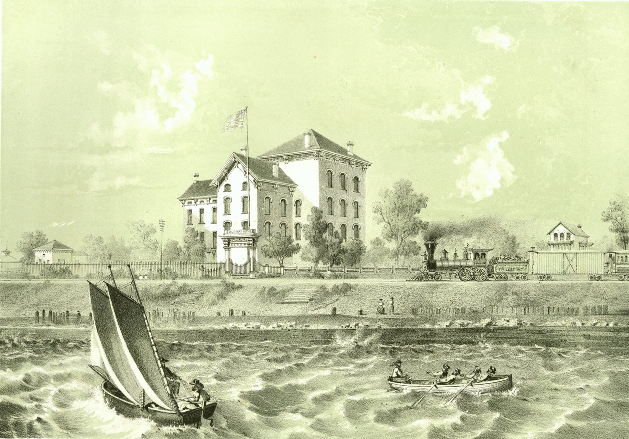 Casa dei soldati, da Chicago Illustrated, con descrizioni letterarie di James W. Sheahan, pubblicato da Jevne & Almini, Chicago da American School