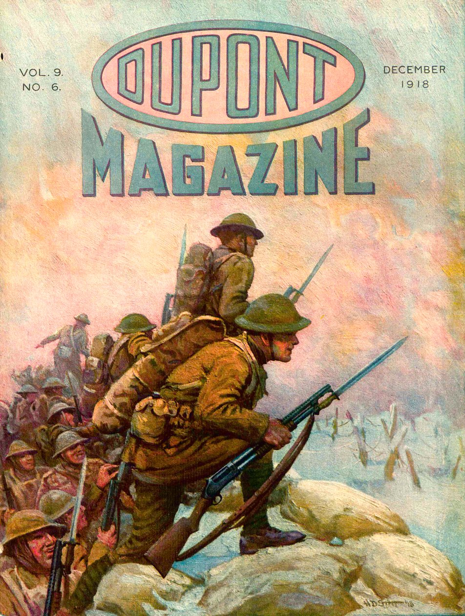 Soldati nelle Trincee, copertina della rivista DuPont, dicembre 1918 da American School