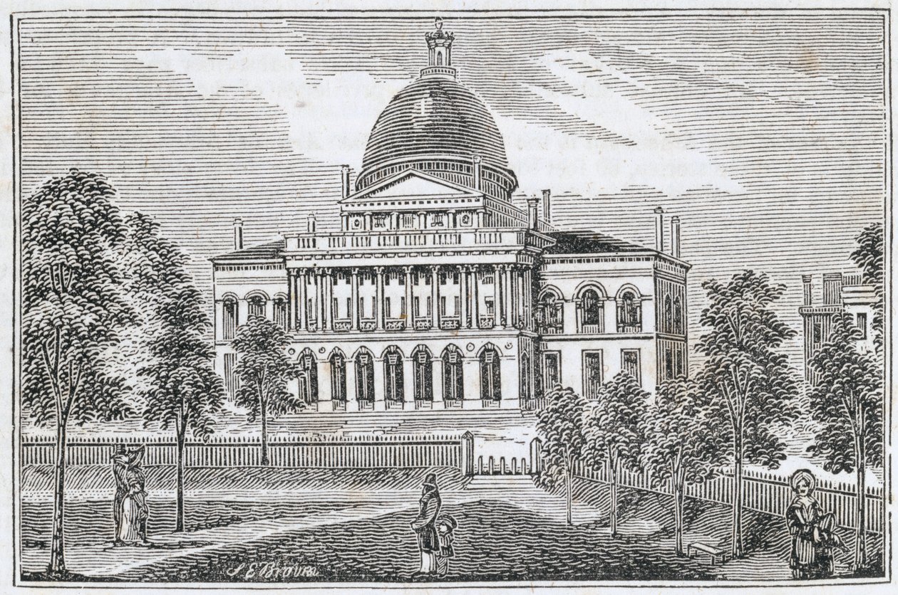 Vista meridionale della State House a Boston su Beacon Street, da 