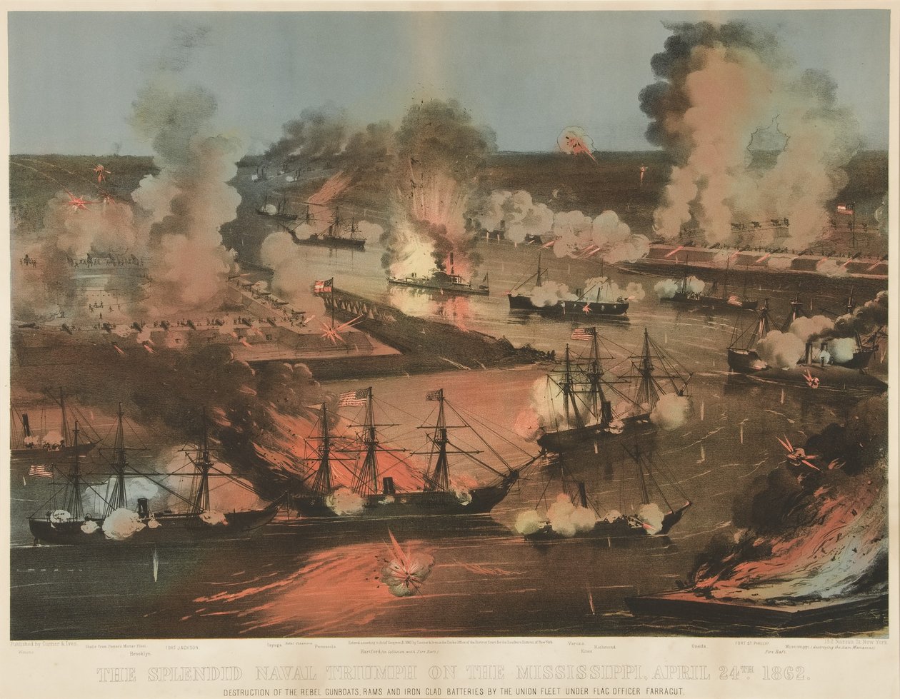 Splendido trionfo navale del Mississippi, pub. 1862 da American School