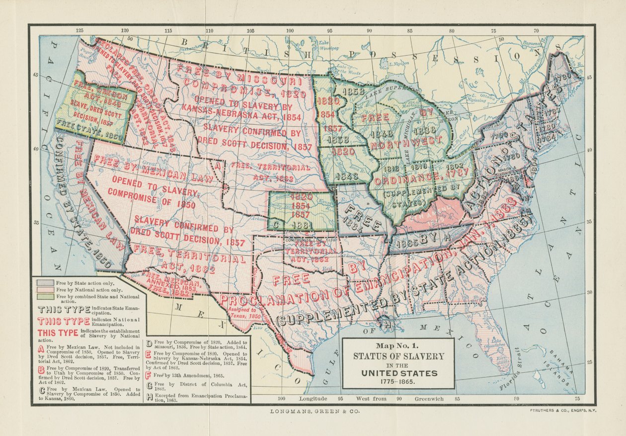 Stato della schiavitù negli Stati Uniti, 1775-1865, da "Division and Reunion, 1829-1889" di Woodrow Wilson, 1893 da American School