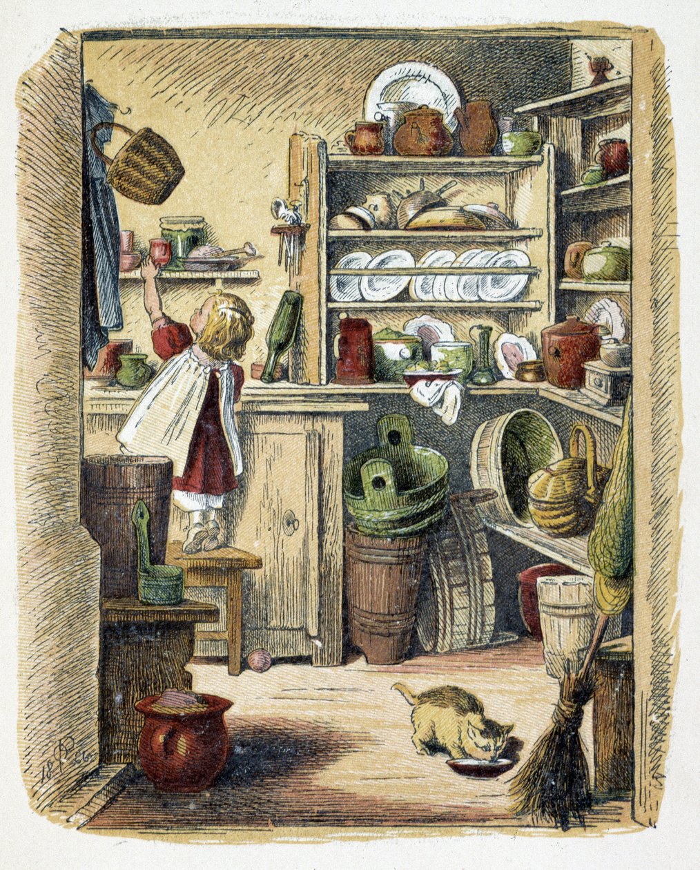 Dispensa in cucina in "Schnik, schnak, trifles for the little ones", giochi per bambini. ed. London- Georges Ronthedge and sons. New York, The broad way Ludgate n.d. c. 1890. da American School