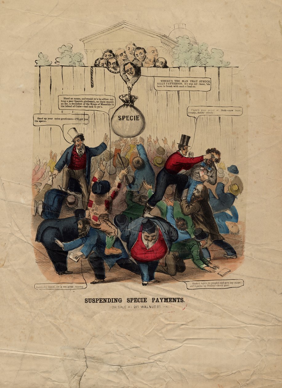 Sospensione dei pagamenti in specie, pubblicato a Filadelfia, c. 1857 da American School