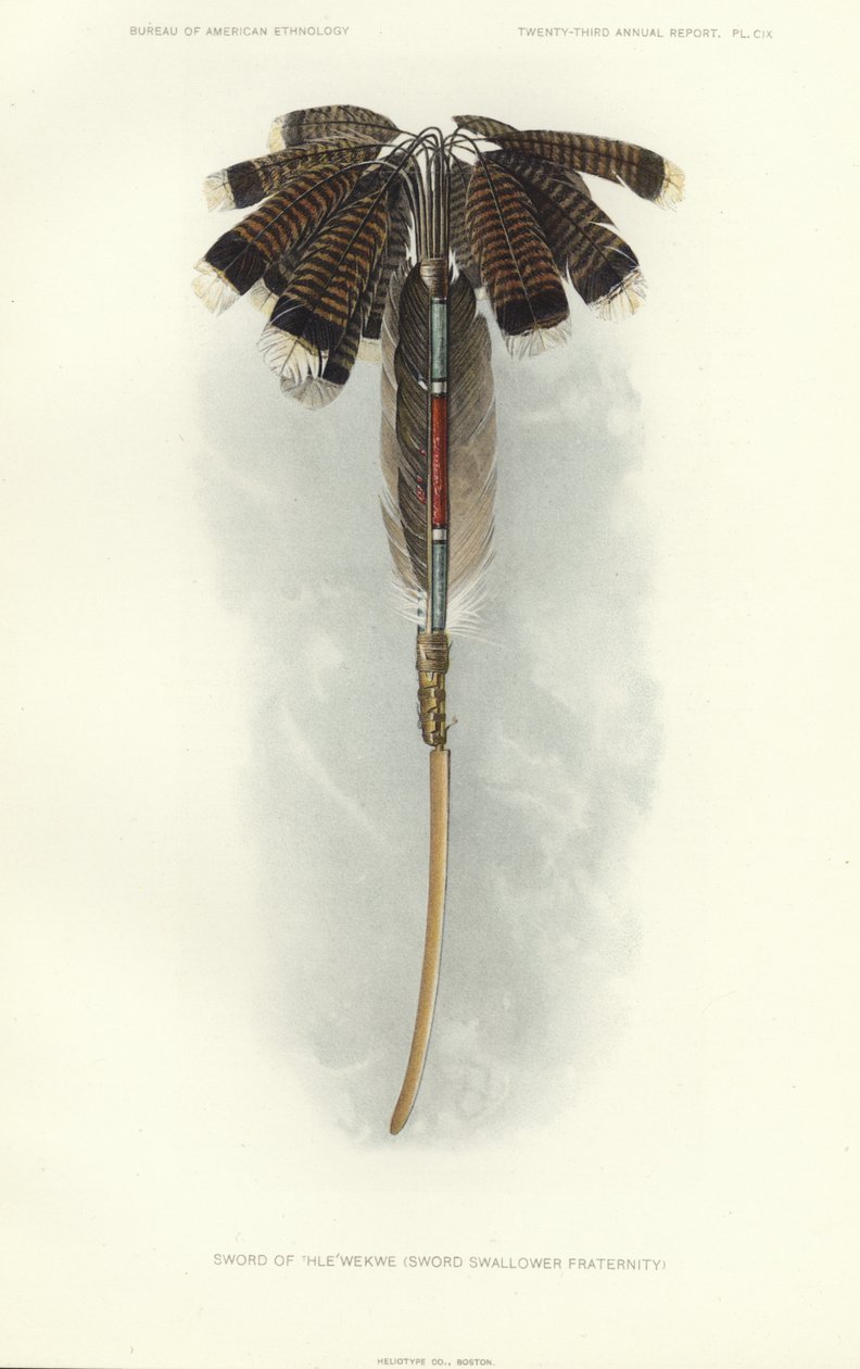 Spada di Thlewekwe (confraternita degli spadaccini) (litografia a colori) da American School