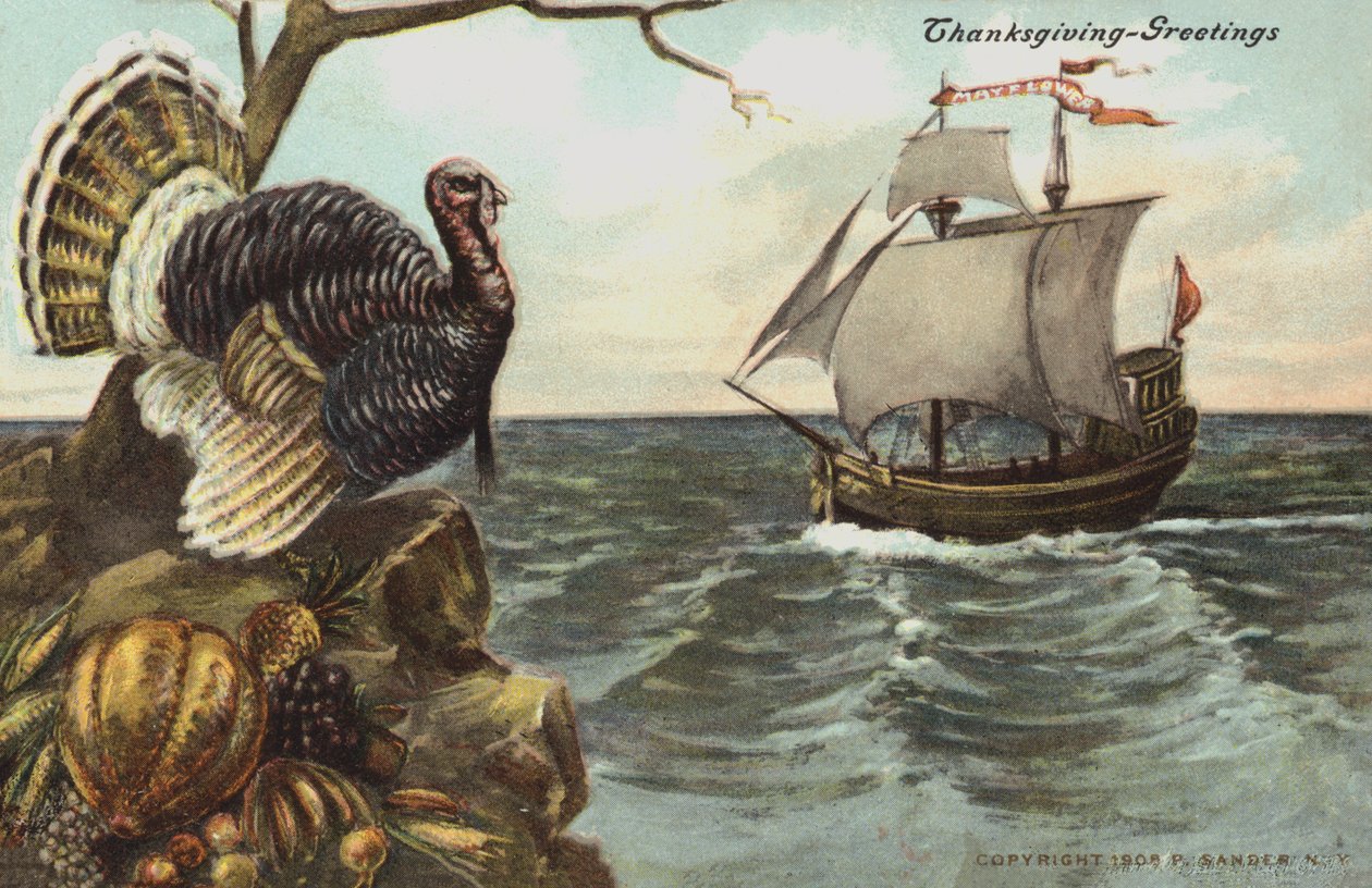 Biglietto di auguri per il Ringraziamento (litografia a colori) da American School