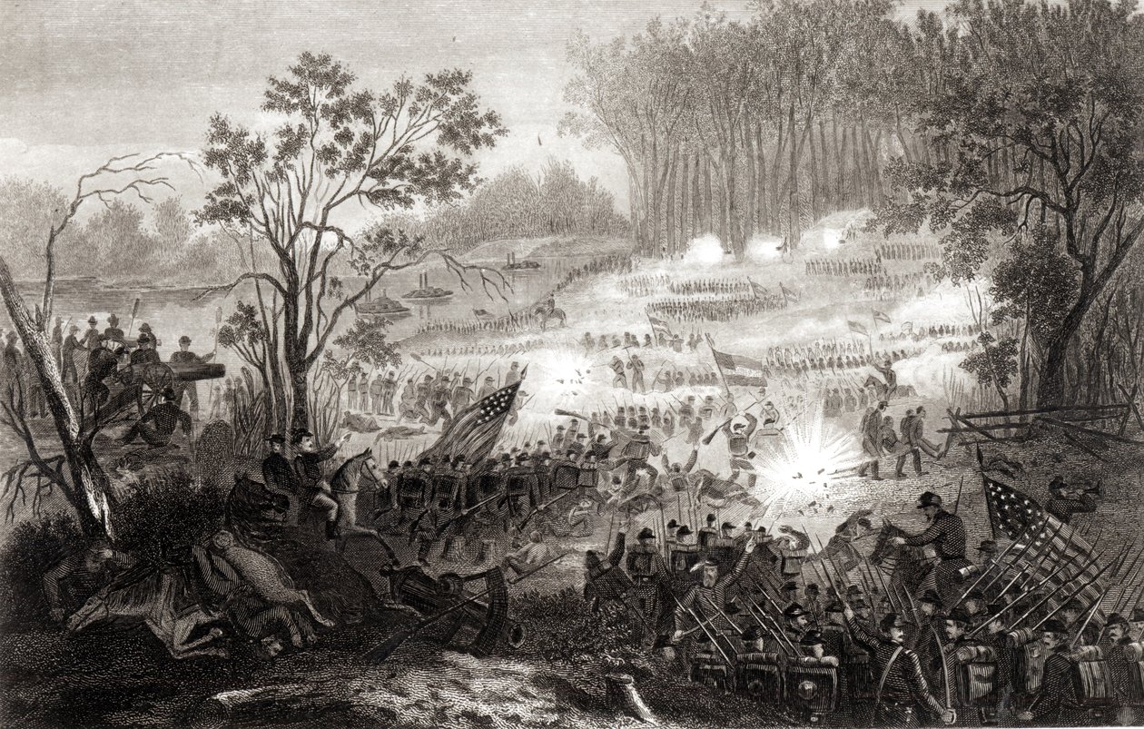 La battaglia di Pittsburg Landing, inciso da H. B. Hall, 1862 da American School