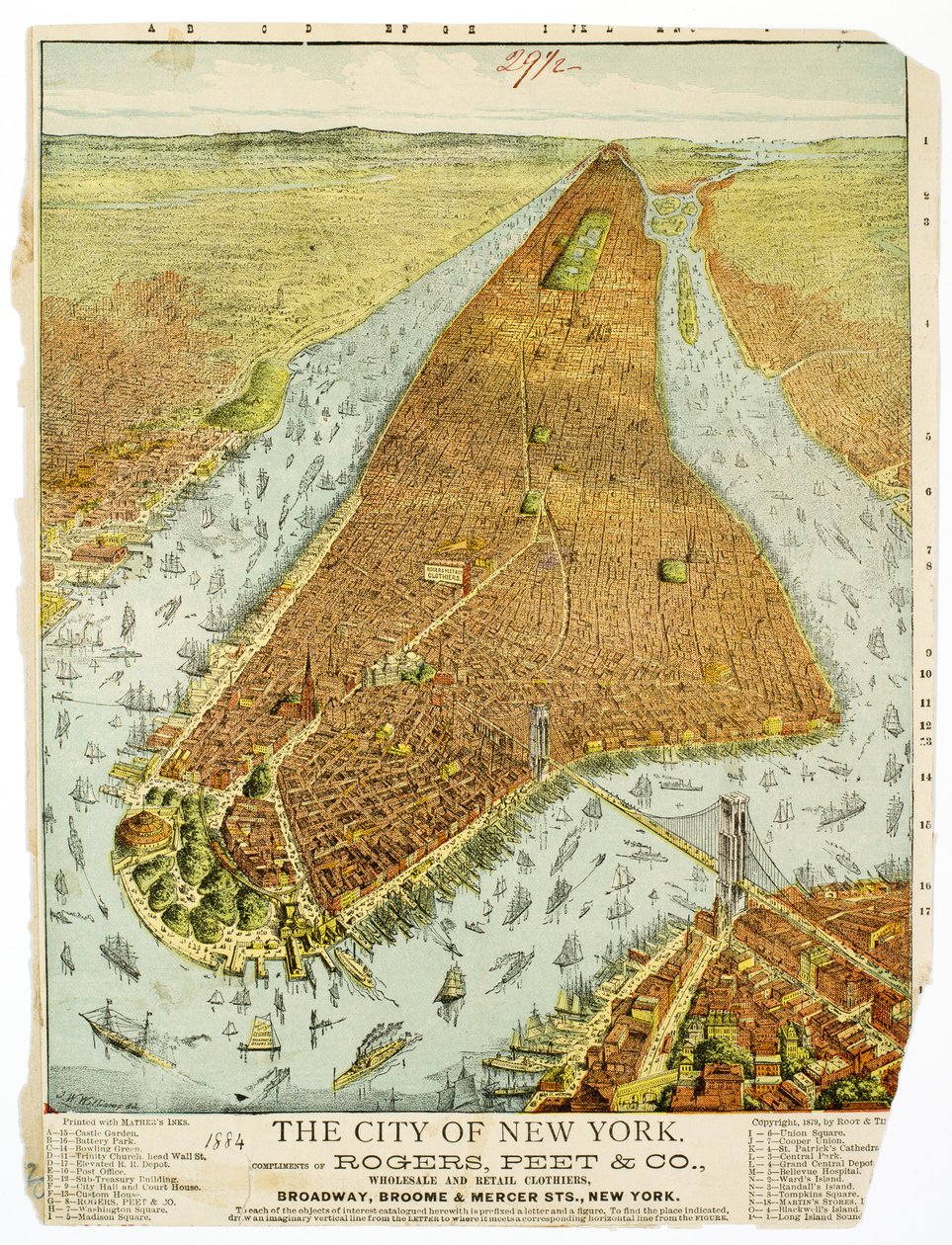La città di New York, complimenti di Rogers, Peet & Co., Grossisti e Rivenditori di Abbigliamento, Broadway, Broome & Mercer Sts., NY. da American School