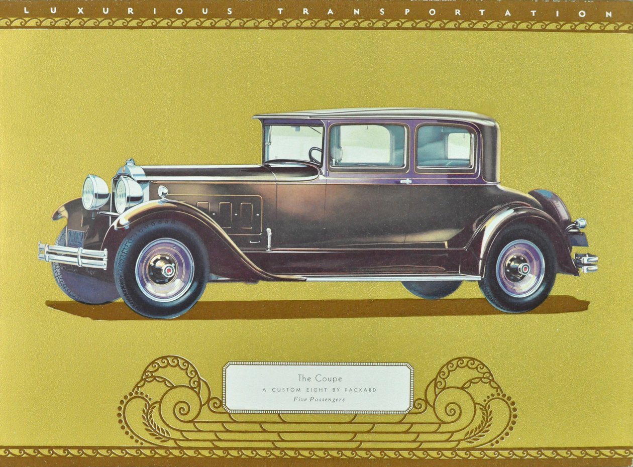 Il coupé, un otto personalizzato di Packard, ed. 1930 (litografia a colori) da American School