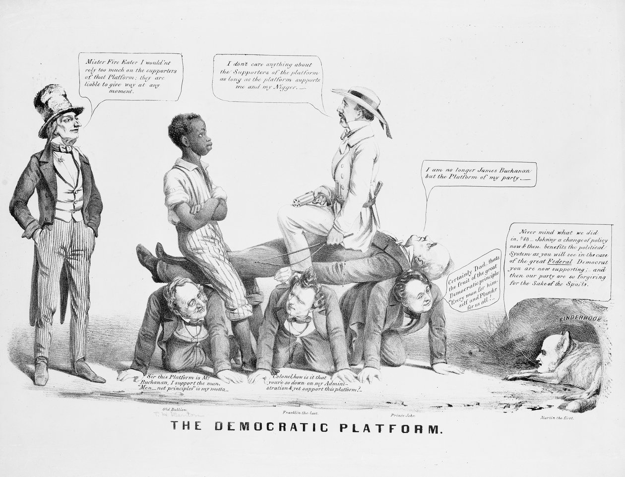 "La piattaforma democratica" vignetta politica sullo schieramento del partito democratico sulla schiavitù, c.1856 da American School