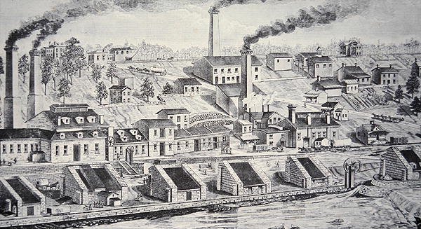 La fabbrica di polvere da sparo Du Pont, sul fiume Brandywine da American School