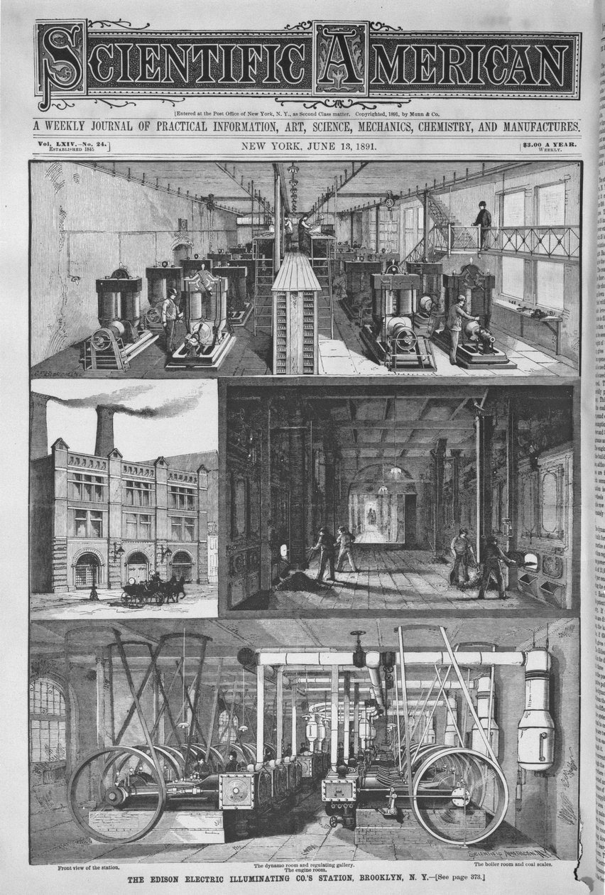 La Stazione della Edison Electric Illuminating Co, illustrazione da Scientific American, 1891 da American School