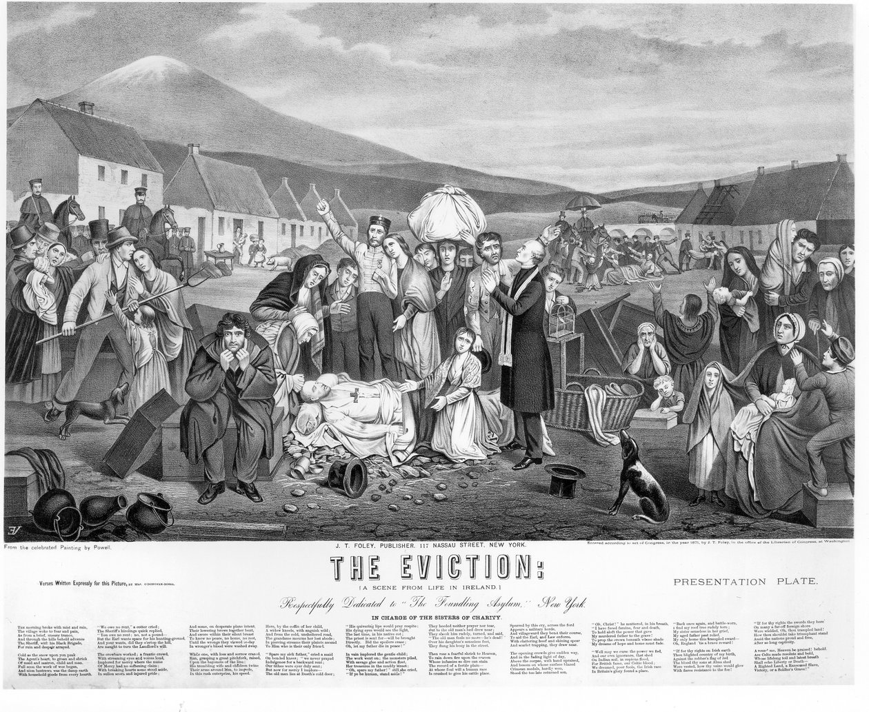 Lo sfratto: una scena di vita in Irlanda, pub. da J.T. Foley, 1871 da American School