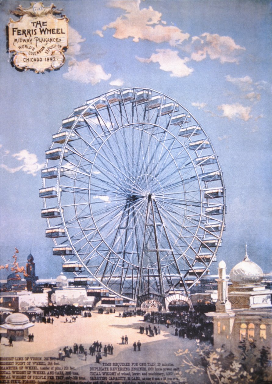 La ruota panoramica, Midway Plaisance, Esposizione Colombiana Mondiale, Chicago 1893 da American School