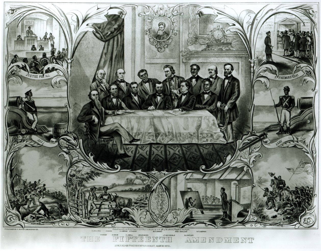Il quindicesimo emendamento, firmato dal presidente Ulysses S. Grant, marzo 1870 da American School