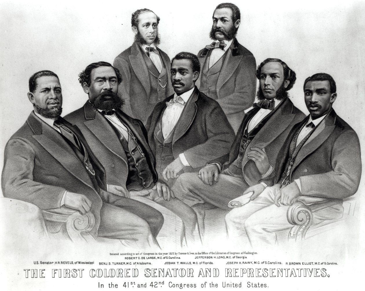 Il primo senatore e rappresentanti di colore, nel 41° e 42° Congresso degli Stati Uniti, pubblicato da Currier e Ives, 1872 da American School