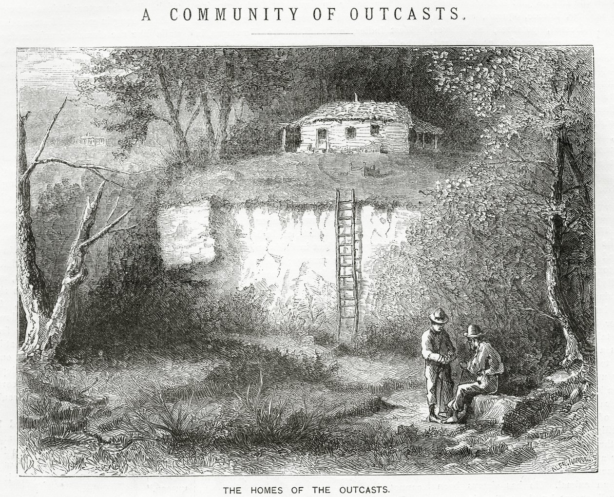 Le Case dei Reietti, illustrazione per una storia, Una Comunità di Reietti, da Appletons Journal, 23 marzo 1872 da American School