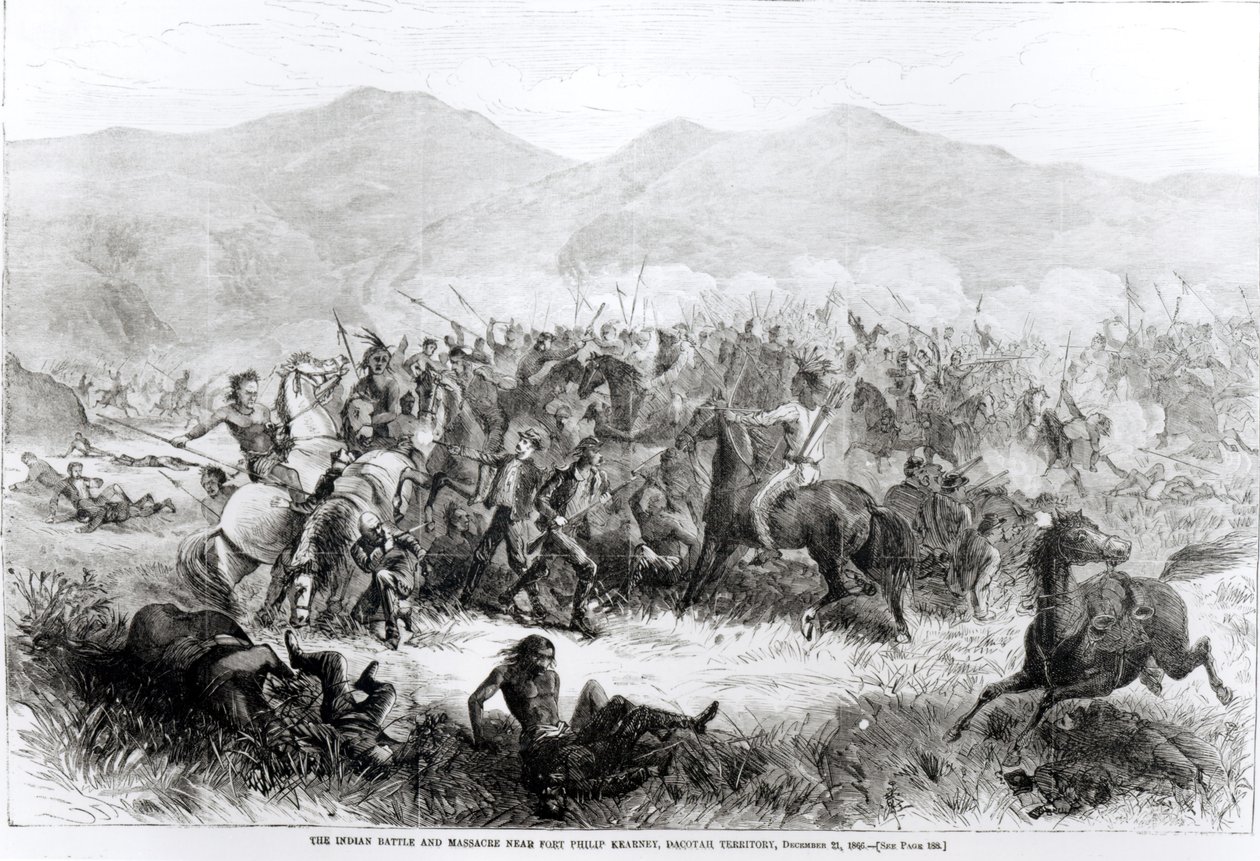 La battaglia e il massacro indiano vicino a Fort Philip Kearney, Territorio di Dakotah, 21 dicembre 1866 da American School