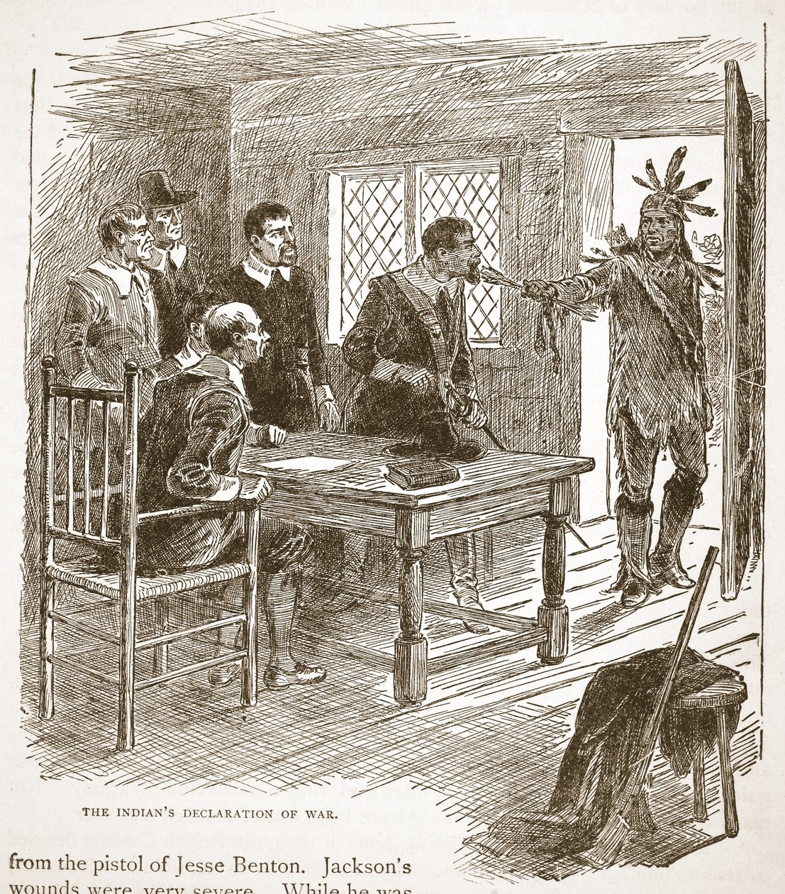 La Dichiarazione di Guerra degli Indiani, da un libro pub. 1896 da American School