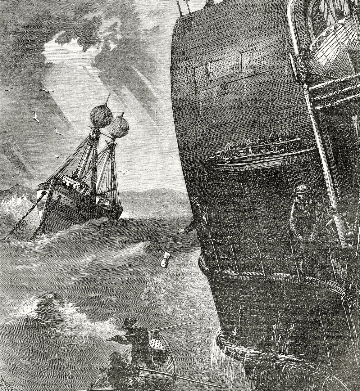 La nave faro e il piroscafo in arrivo, illustrazione di frontespizio da Appletons Journal, 4 maggio 1872 da American School