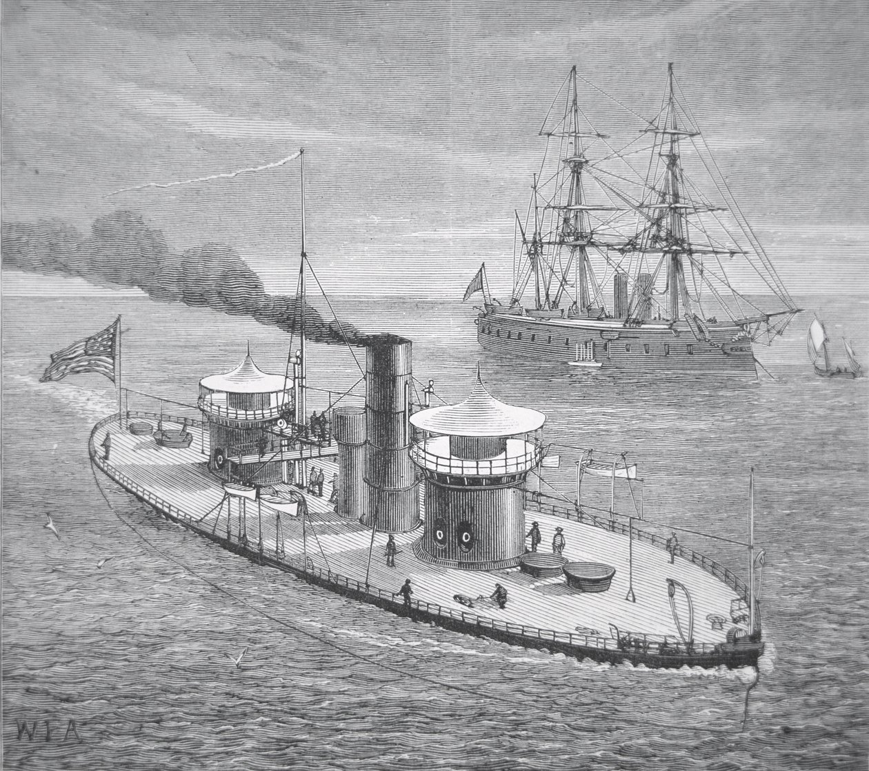 La Miantonoma, monitor corazzato a doppia torretta varato nel 1863 da American School