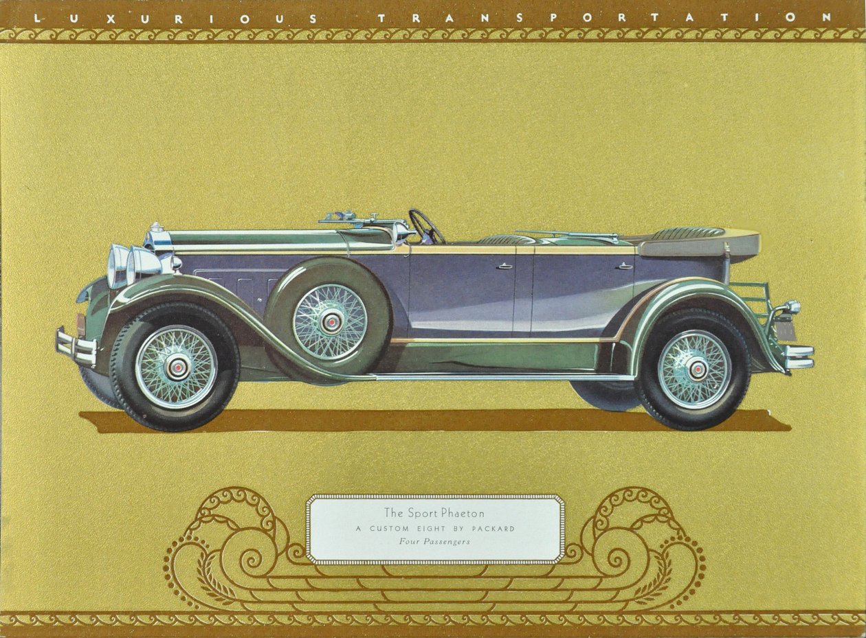 The Sport Phaeton, A Custom Eight by Packard, pub.1930 (litografia a colori) da American School