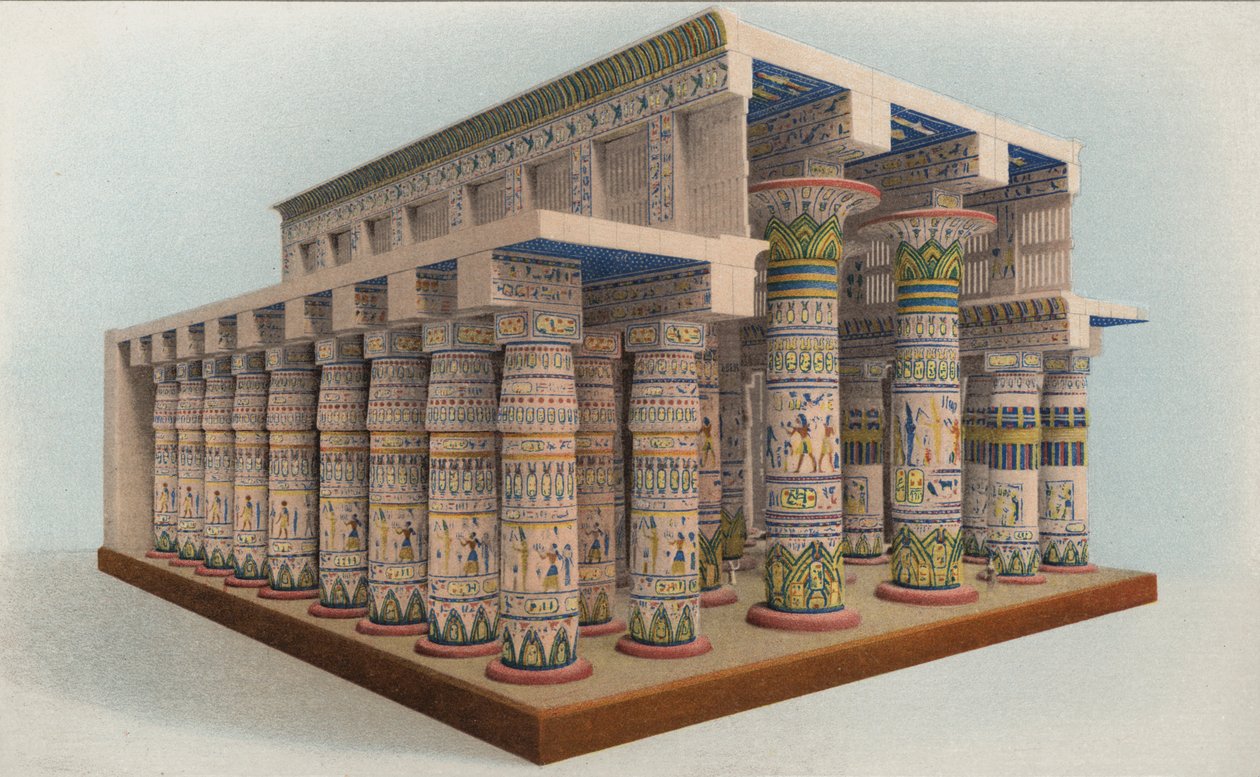 Il Tempio di Karnak, Egitto (litografia a colori) da American School