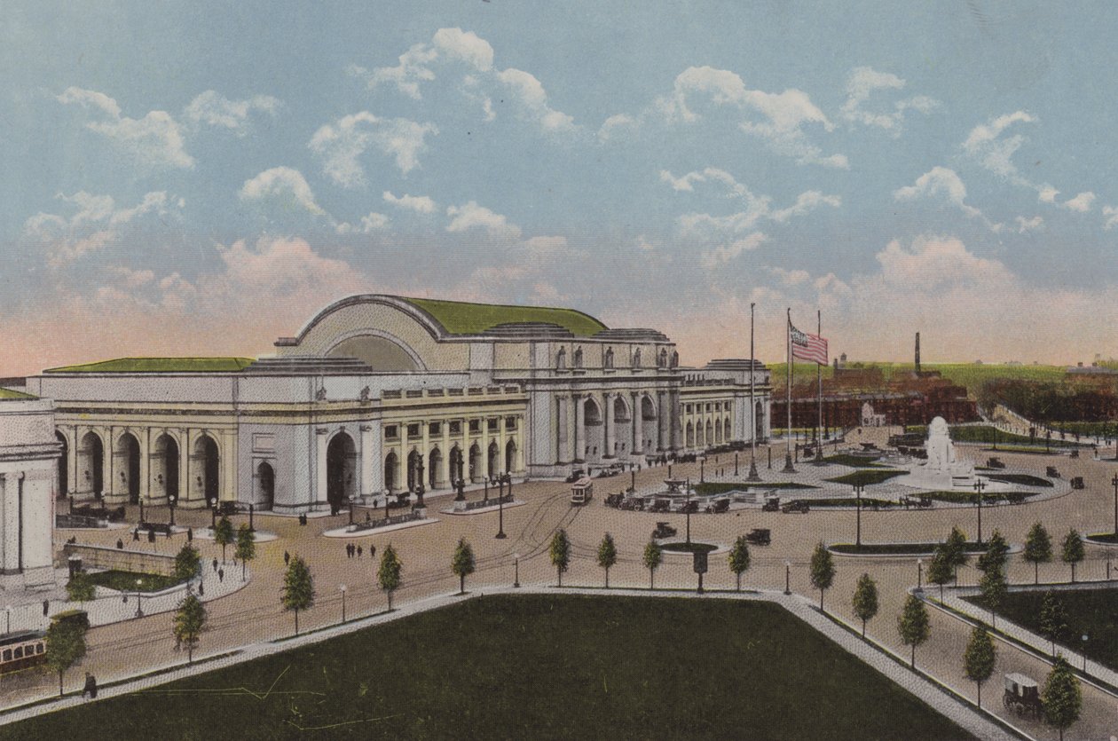 La Union Station, Washington DC (litografia a colori) da American School