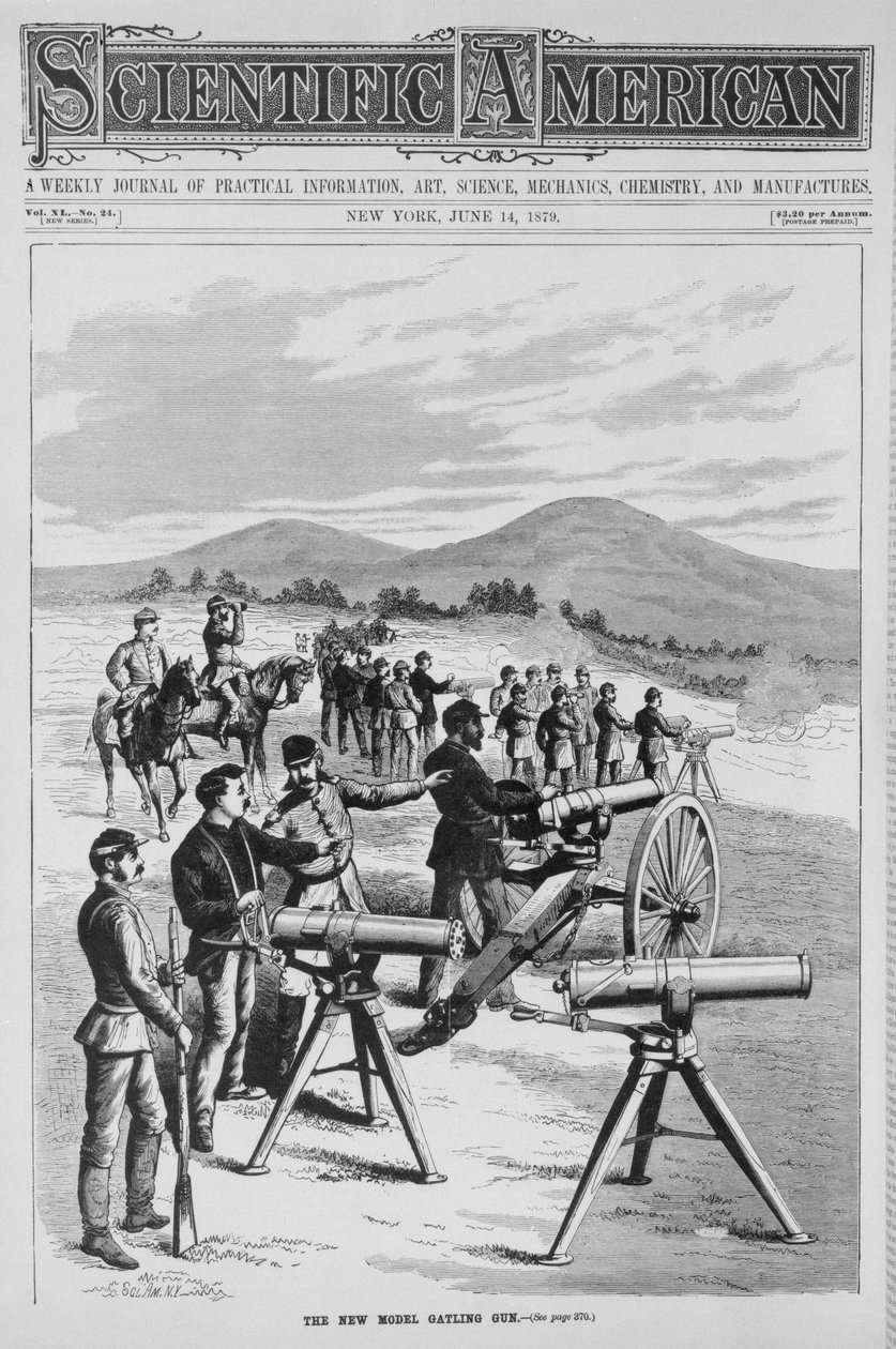 Il nuovo modello di mitragliatrice Gatling, da Scientific American, 14 giugno 1879 da American School