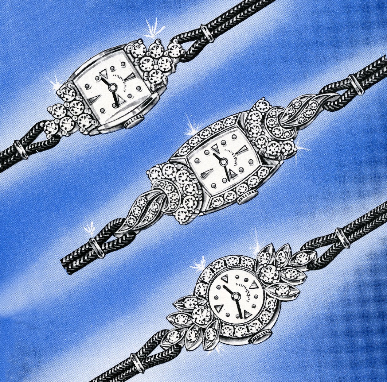 Tre orologi da donna in oro bianco e diamanti da American School