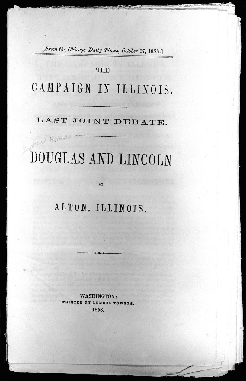 Pagina del titolo di La Campagna in Illinois: Ultimo Dibattito Congiunto, stampato nel 1858 da American School