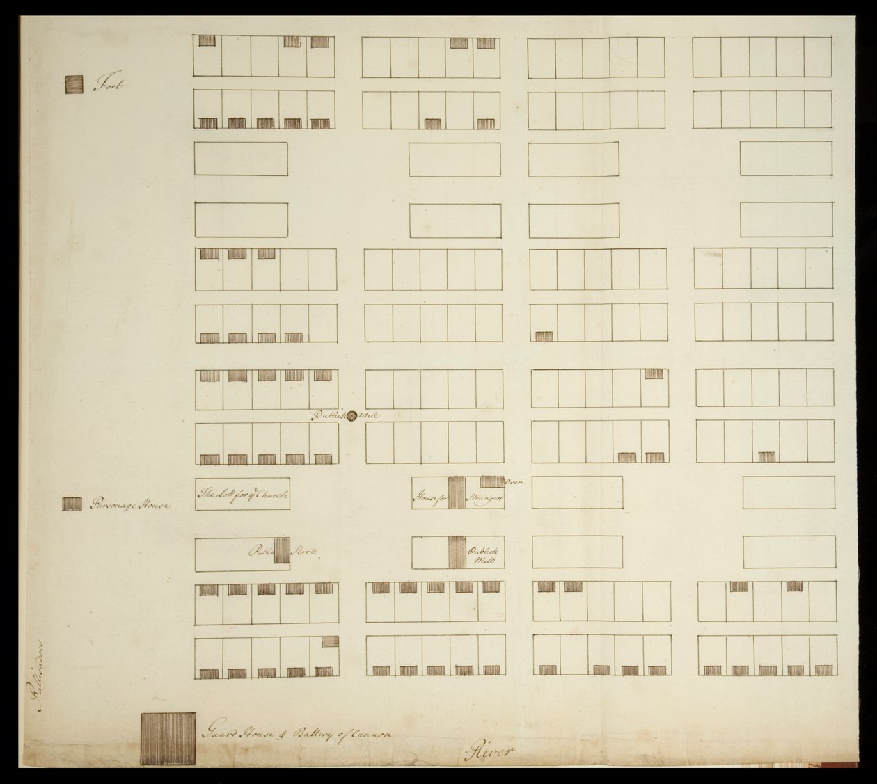 Piano della città di Savannah, c.1733 (penna e inchiostro su carta) da American School