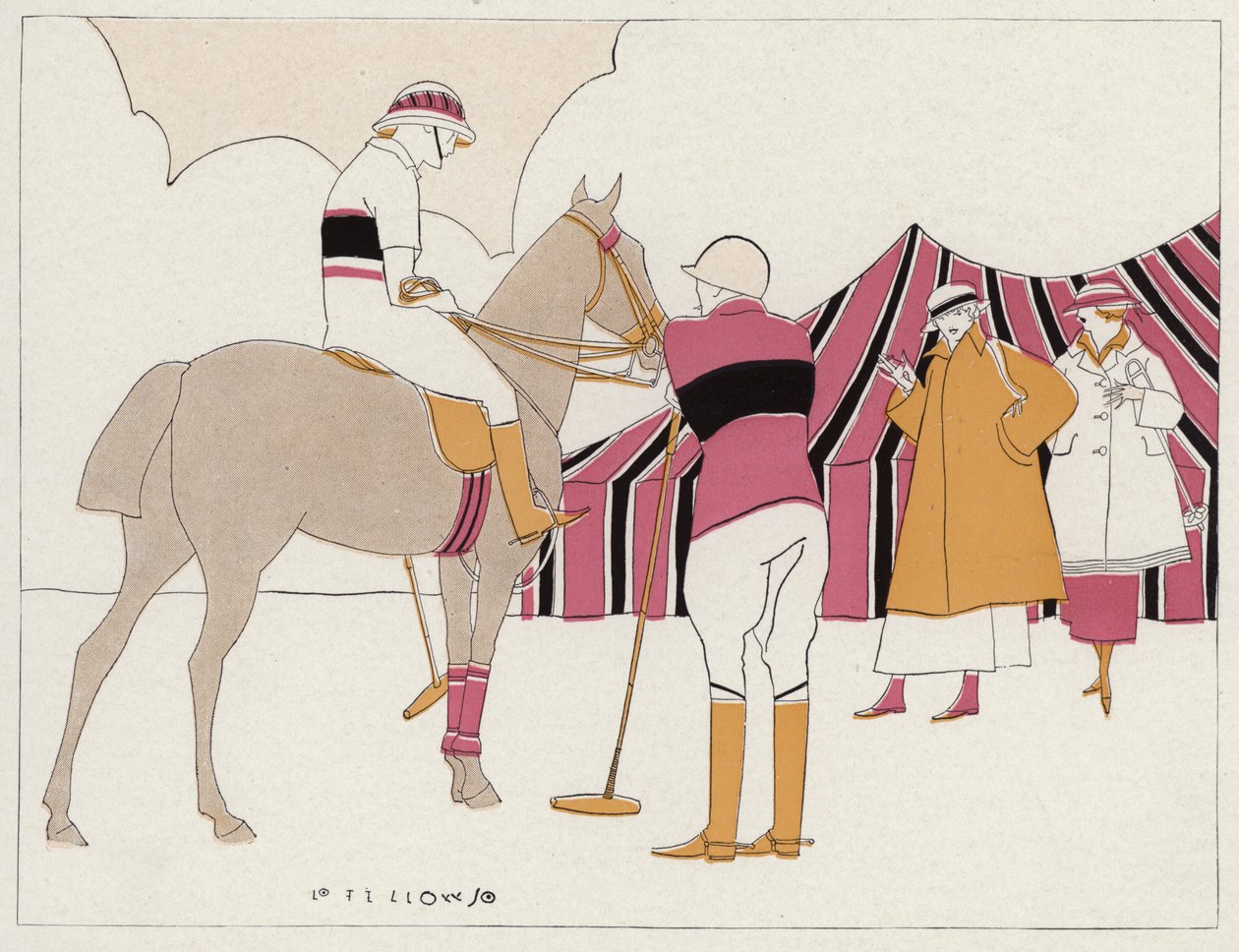 Due coppie al polo club, scena del racconto A Vassal To Art, di J A Waldron (litografia a colori) da American School