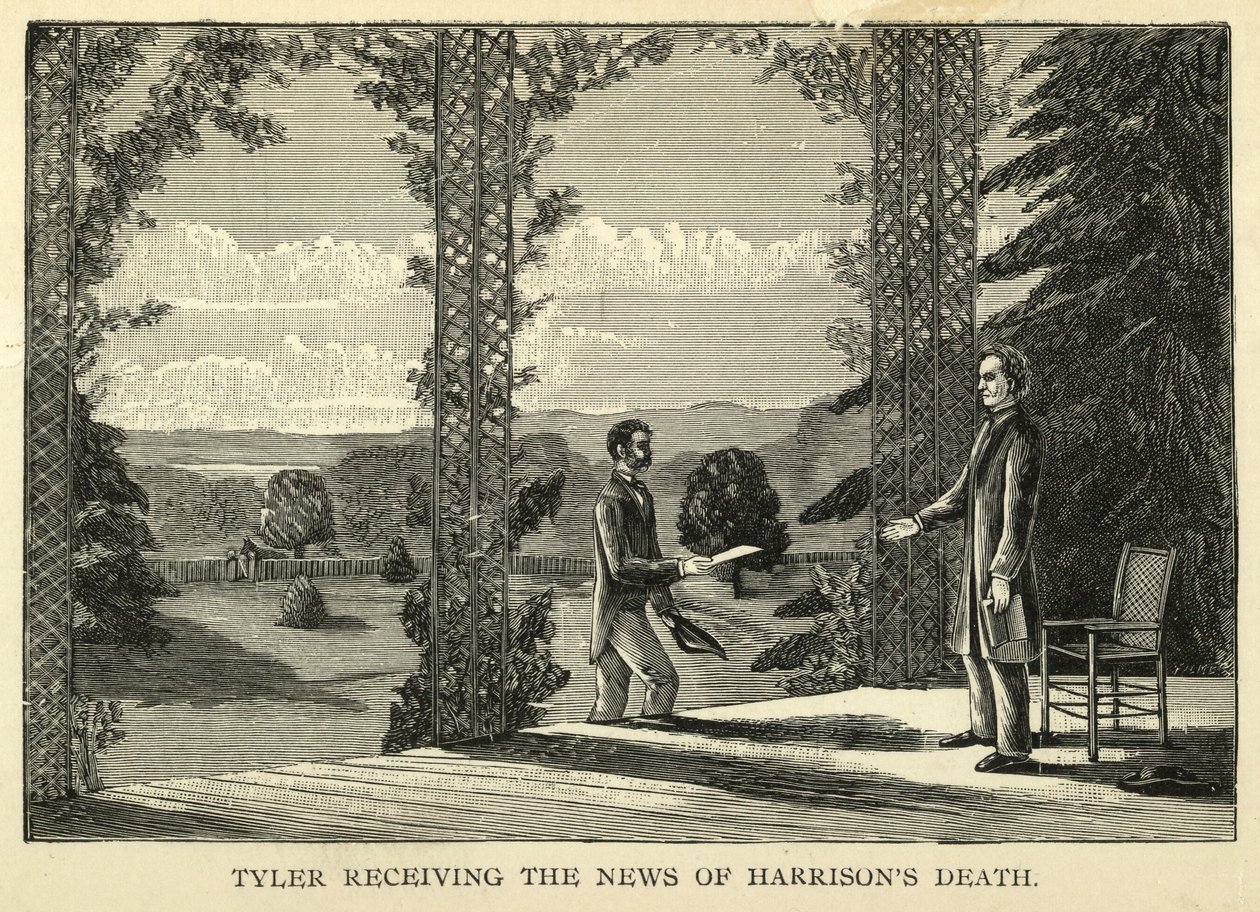Tyler riceve la notizia della morte di Harrison, pub.1888 (incisione) da American School