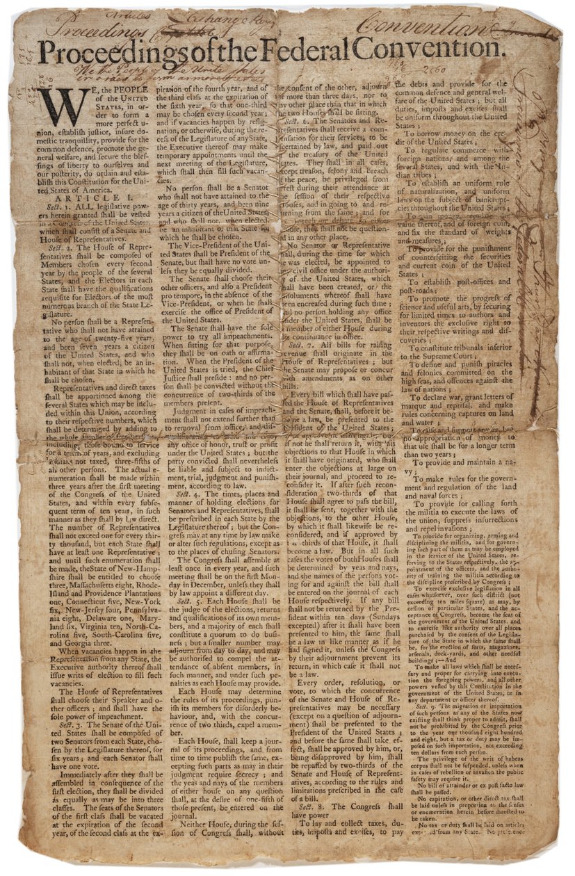 Costituzione degli Stati Uniti, c.10 settembre 1787 da American School
