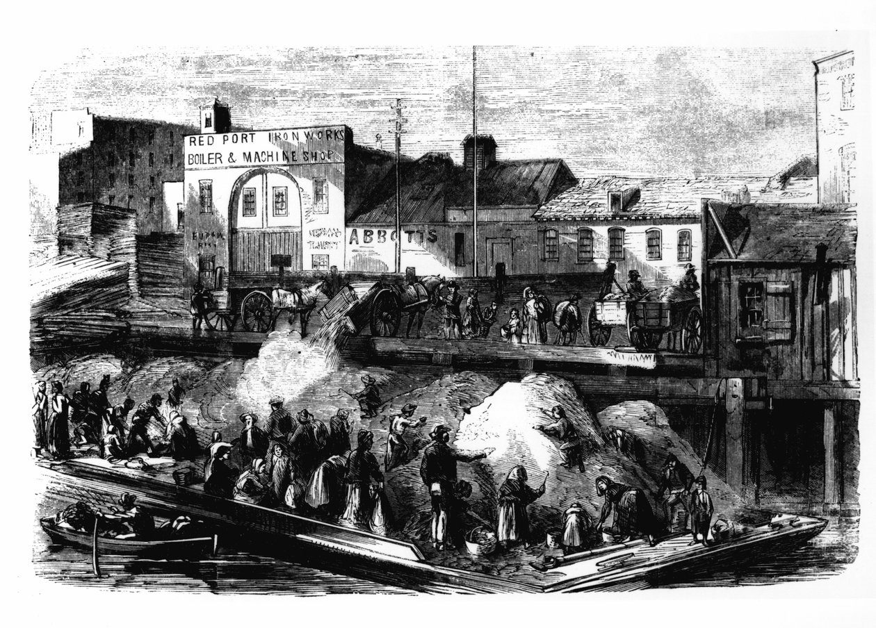 Vagabondi raccolgono stracci da vendere dalla discarica di Beach Street, New York, c.1870 da American School