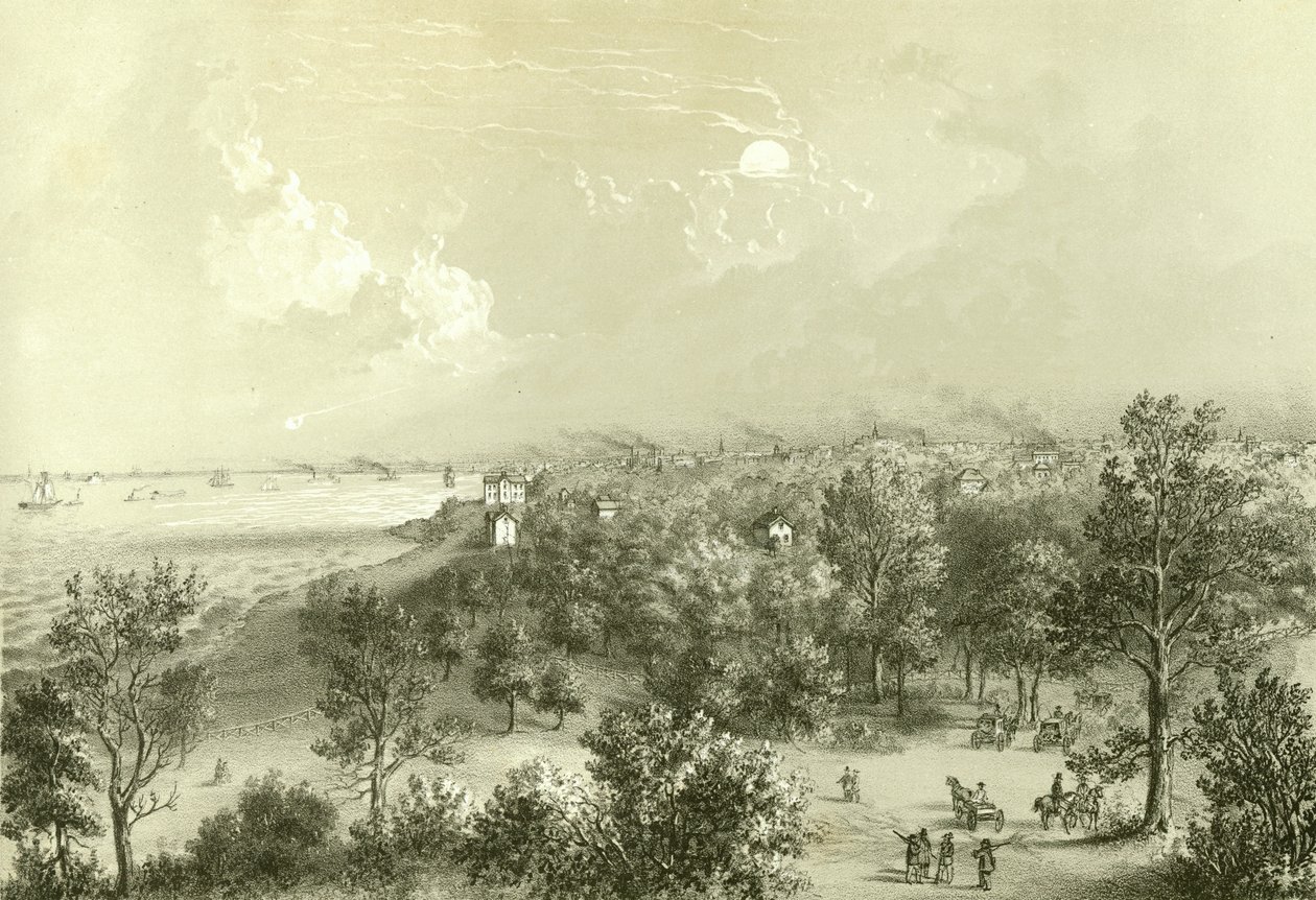 Vista di Lake View House, da Chicago Illustrated, con descrizioni letterarie di James W. Sheahan, pubblicato da Jevne & Almini, Chicago da American School