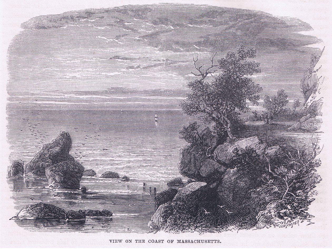 Veduta della costa del Massachusetts 1644, illustrazione da Cassell