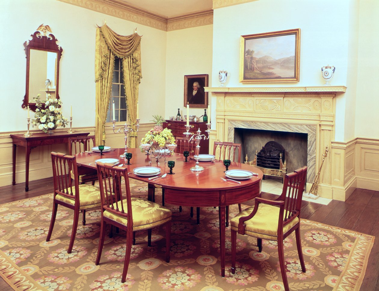 Sala da pranzo di White Hall, vicino a Charleston, Carolina del Sud, 1818 da American School