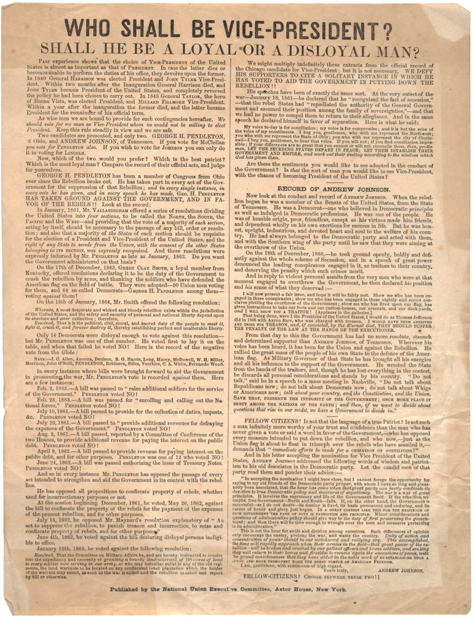 Chi sarà vicepresidente? George Pendleton vs. Andrew Johnson (elezione del 1864), 1864 da American School