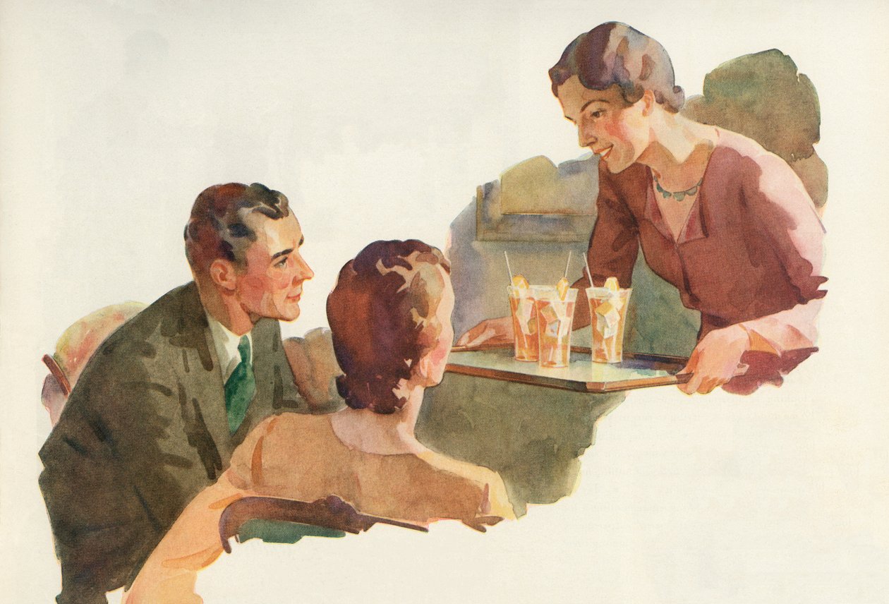 Donna che serve tè freddo ai suoi amici da American School
