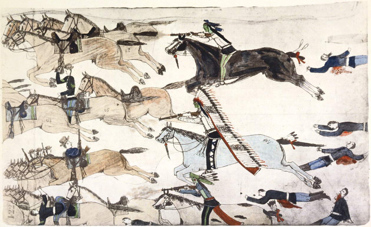 Battaglia di Little Bighorn, Montana, USA, 25-26 giugno 1876 da Amos Bad Heart Buffalo