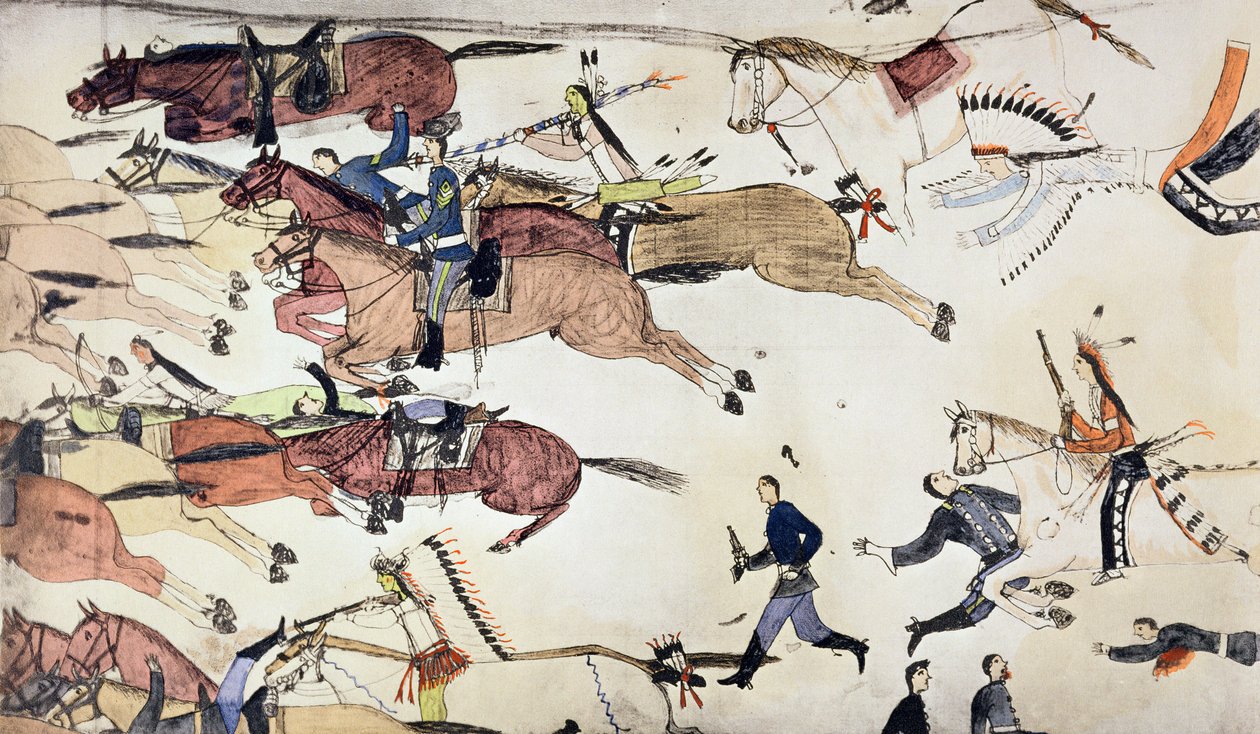 Battaglia di Little Bighorn, Montana, USA, 25-26 giugno 1876 c. 1900 da Amos Bad Heart Buffalo