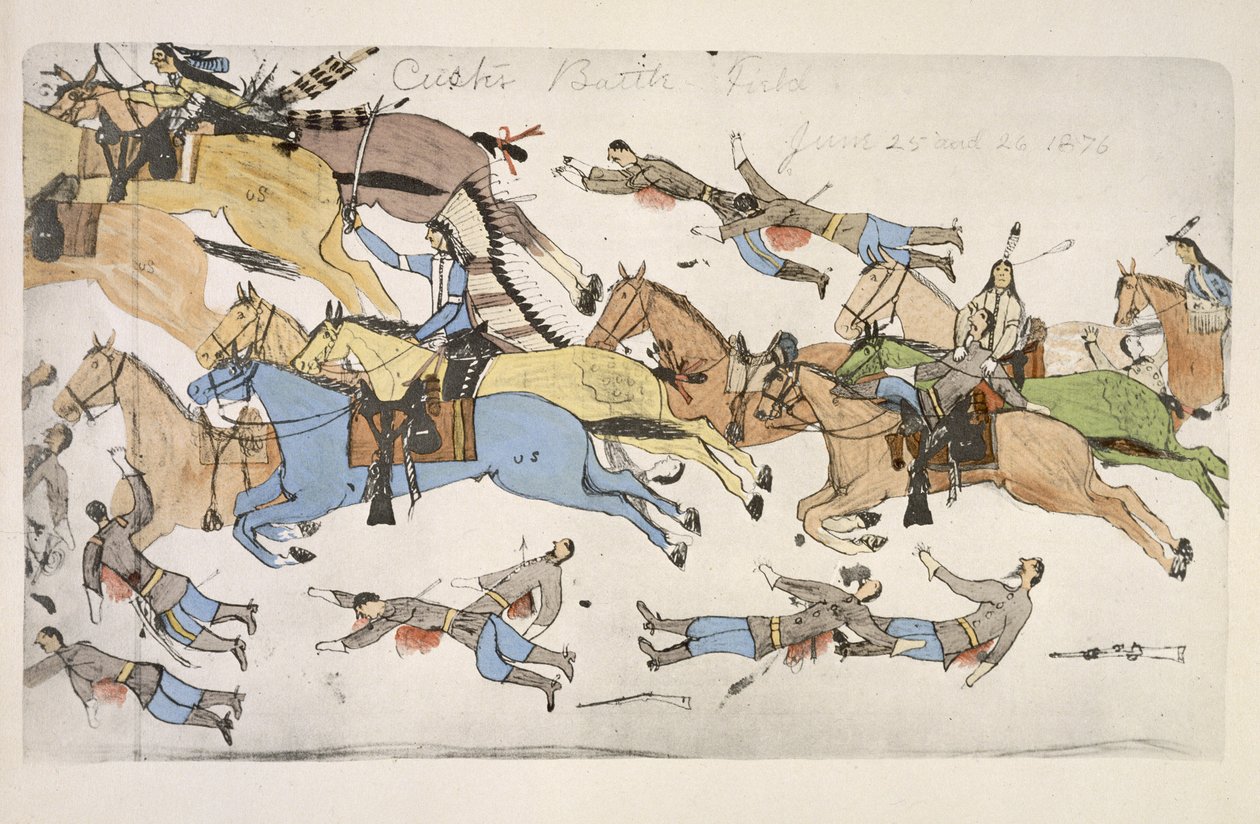 Ritirata del comando del maggiore Marcus Reno (inchiostro su carta) da Amos Bad Heart Buffalo