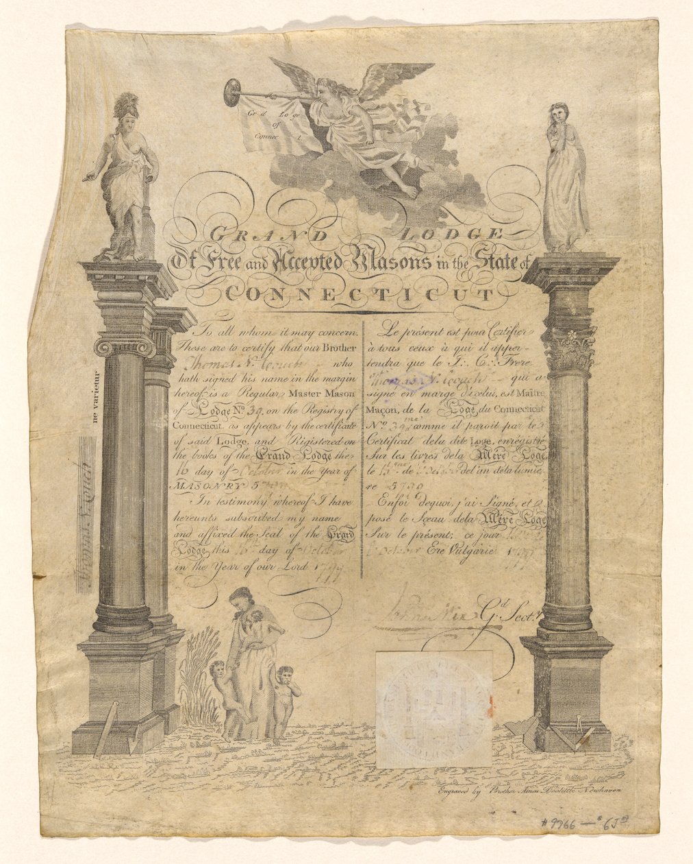 Certificato Massonico da Amos Doolittle
