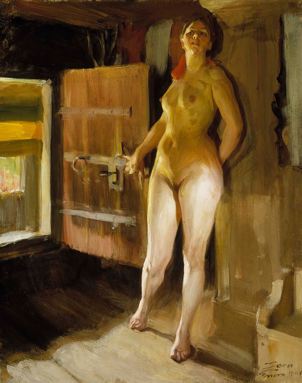 Alla porta della soffitta; ragazza nella soffitta da Anders Zorn